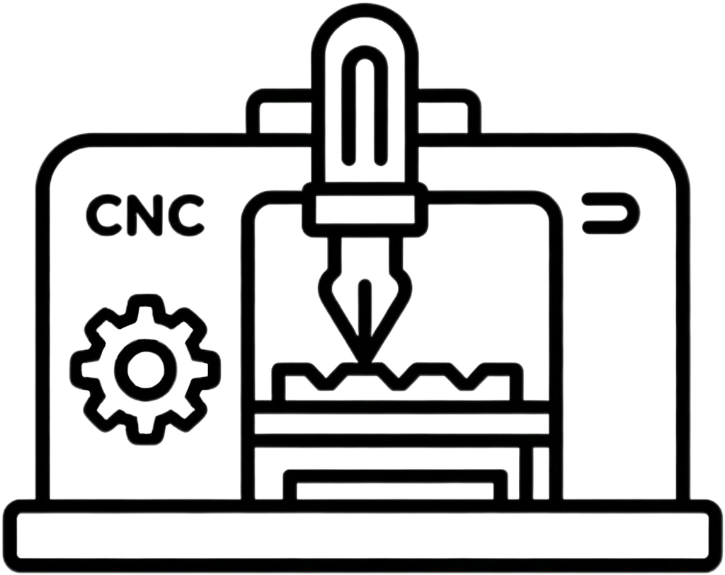 Simple outline icon of vertical CNC machining center, representing custom metal and plastic CNC manufacturing service